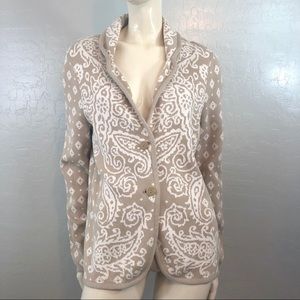 Isaac Mizrahi Tan Paisley Print Collared Cardigan
